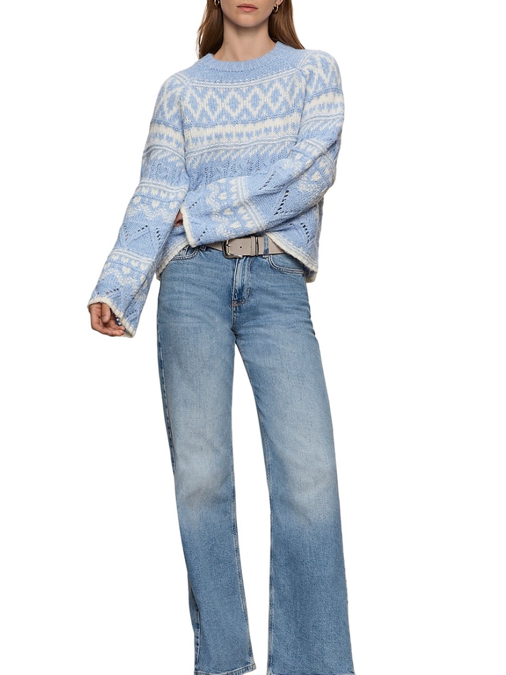 Sanctuary Light Blue Fair Isle Crewneck Sweater 🆕